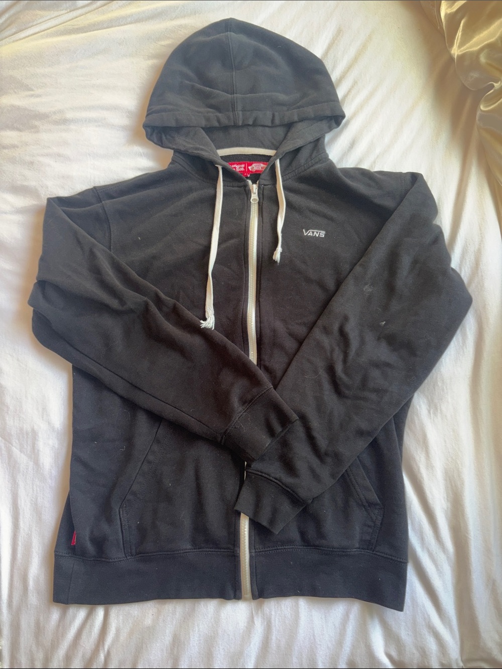 Vans Black Zip-Up Hoodie with White Drawstrings